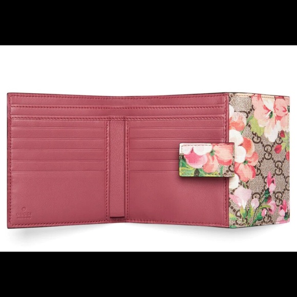 GUCCI 470071 GG Supreme Monogram Blooms Print French Flap Wallet Antique Rose - Picture 6 of 13